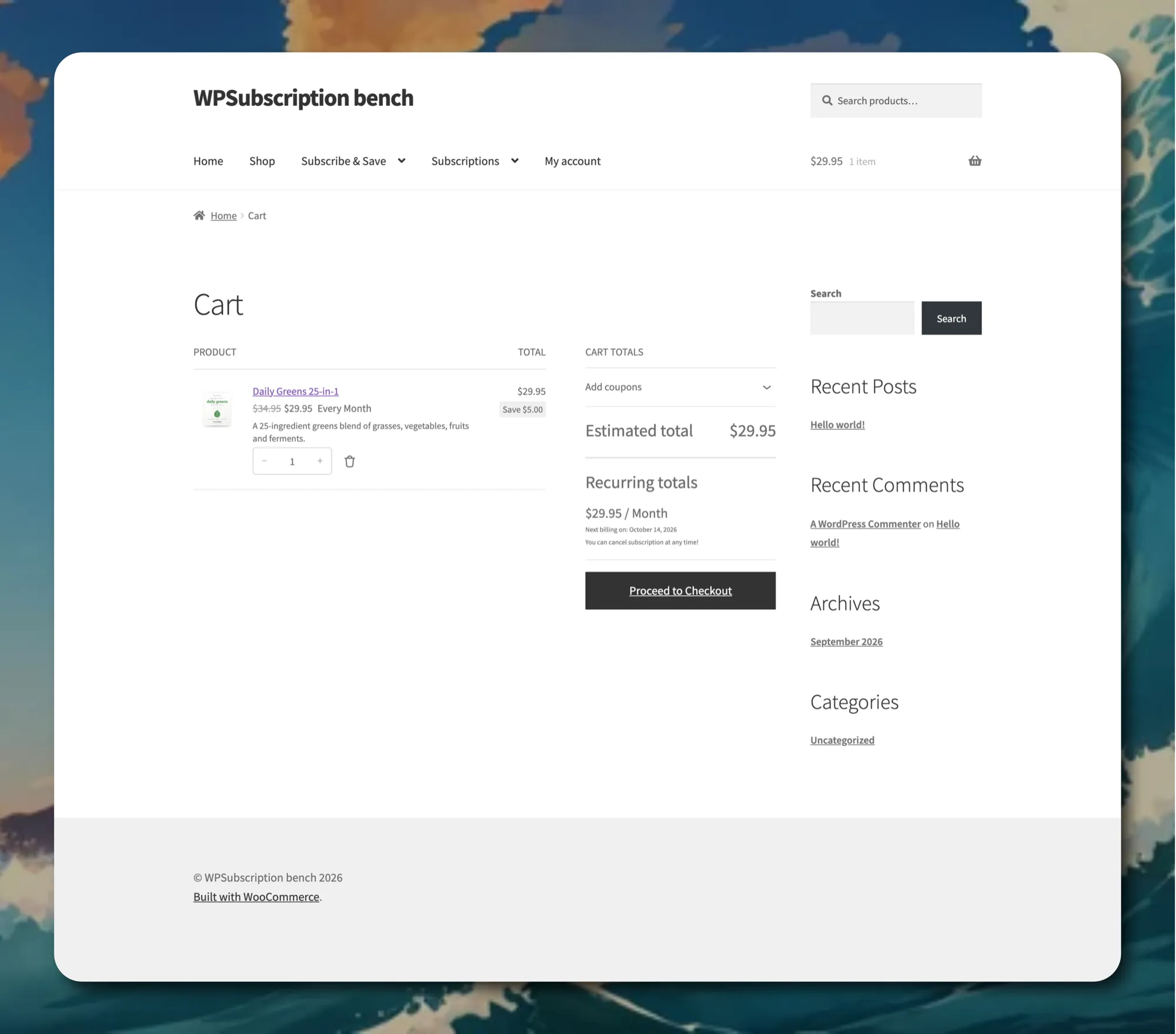 WPSubscription Transparent Cart and Checkout Totals