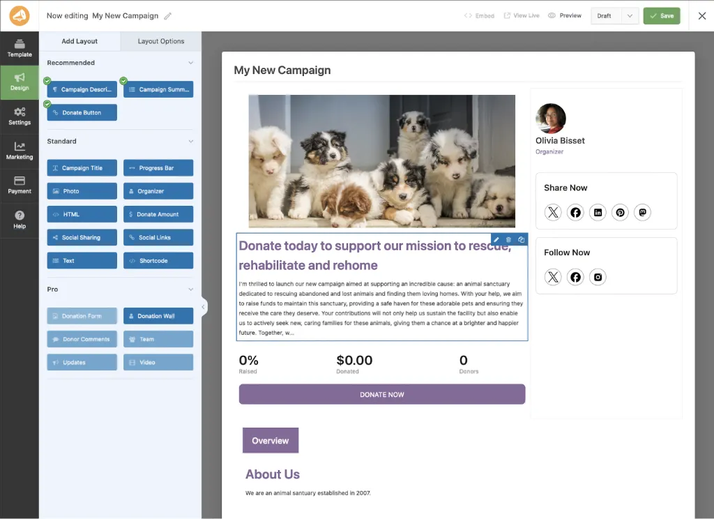 The Charitable visual campaign builder