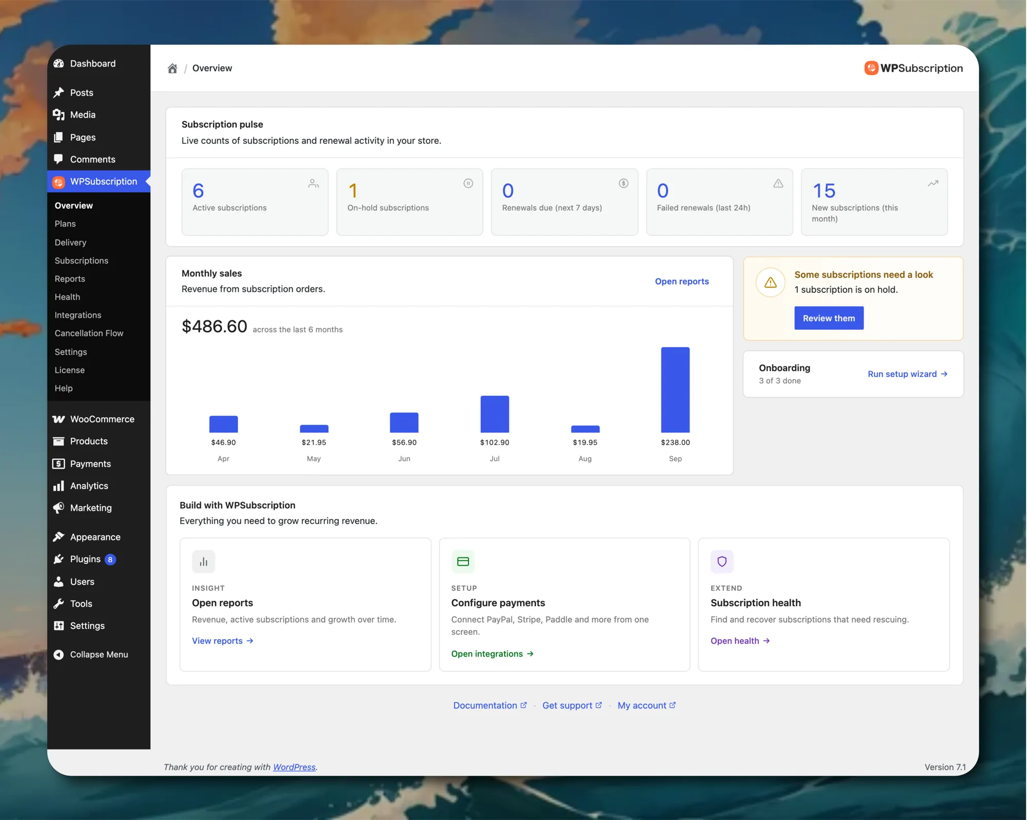 WPSubscription Overview Dashboard and Analytics