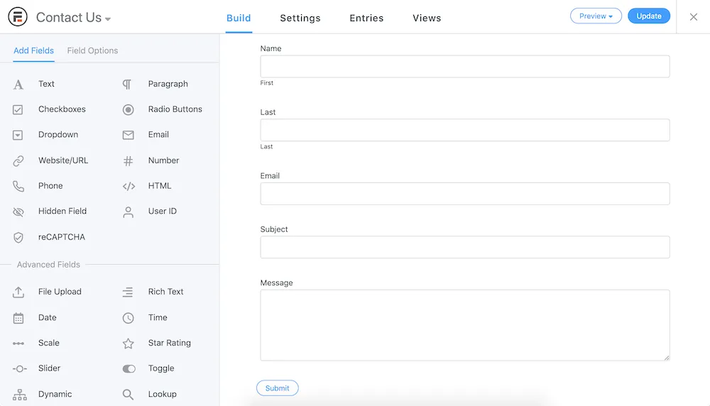The Formidable Forms builder showing field options and layout classes