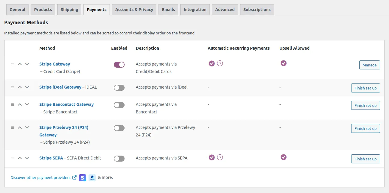The FunnelKit Stripe gateway settings in WooCommerce