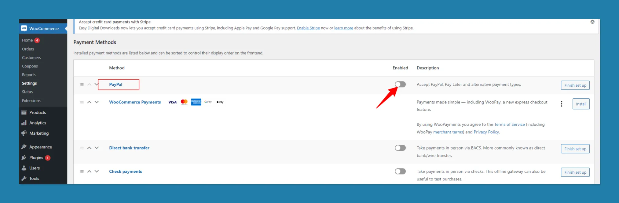 Enable PayPal