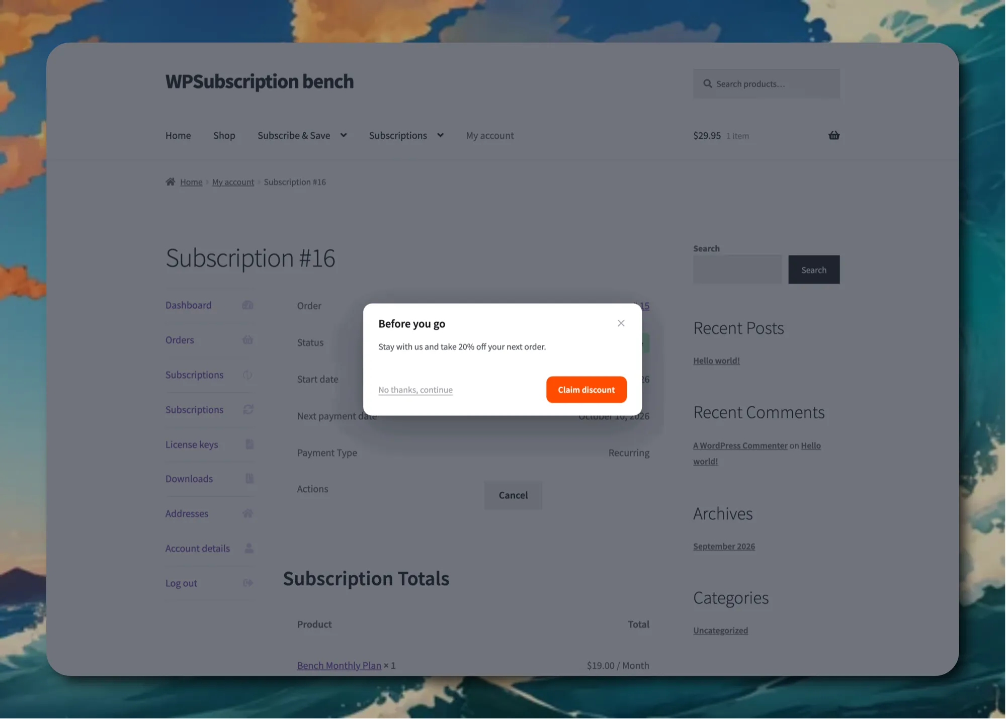 WPSubscription Cancellation Flow and Retention Offers