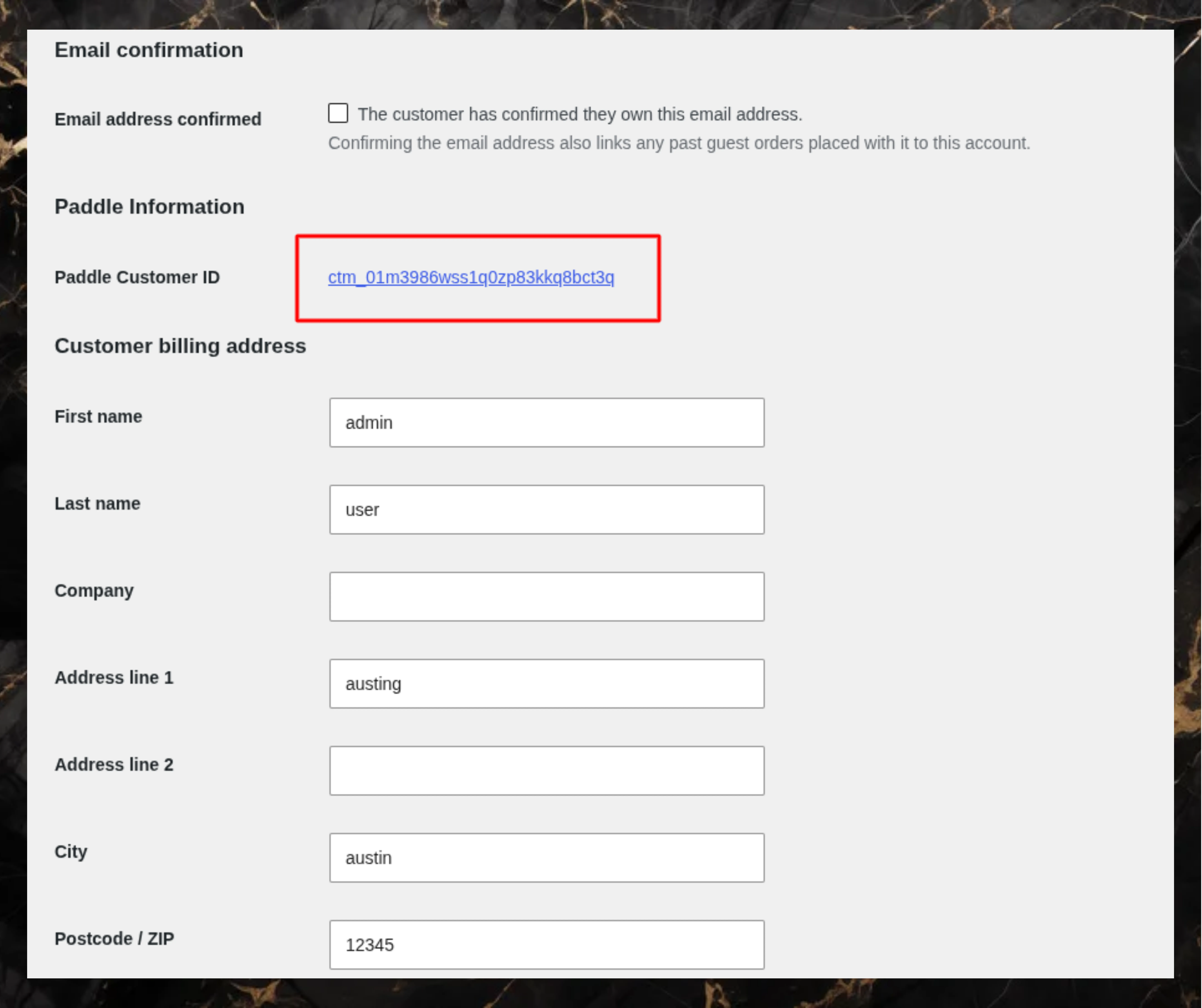 Paddle customer link in WooCommerce customer details