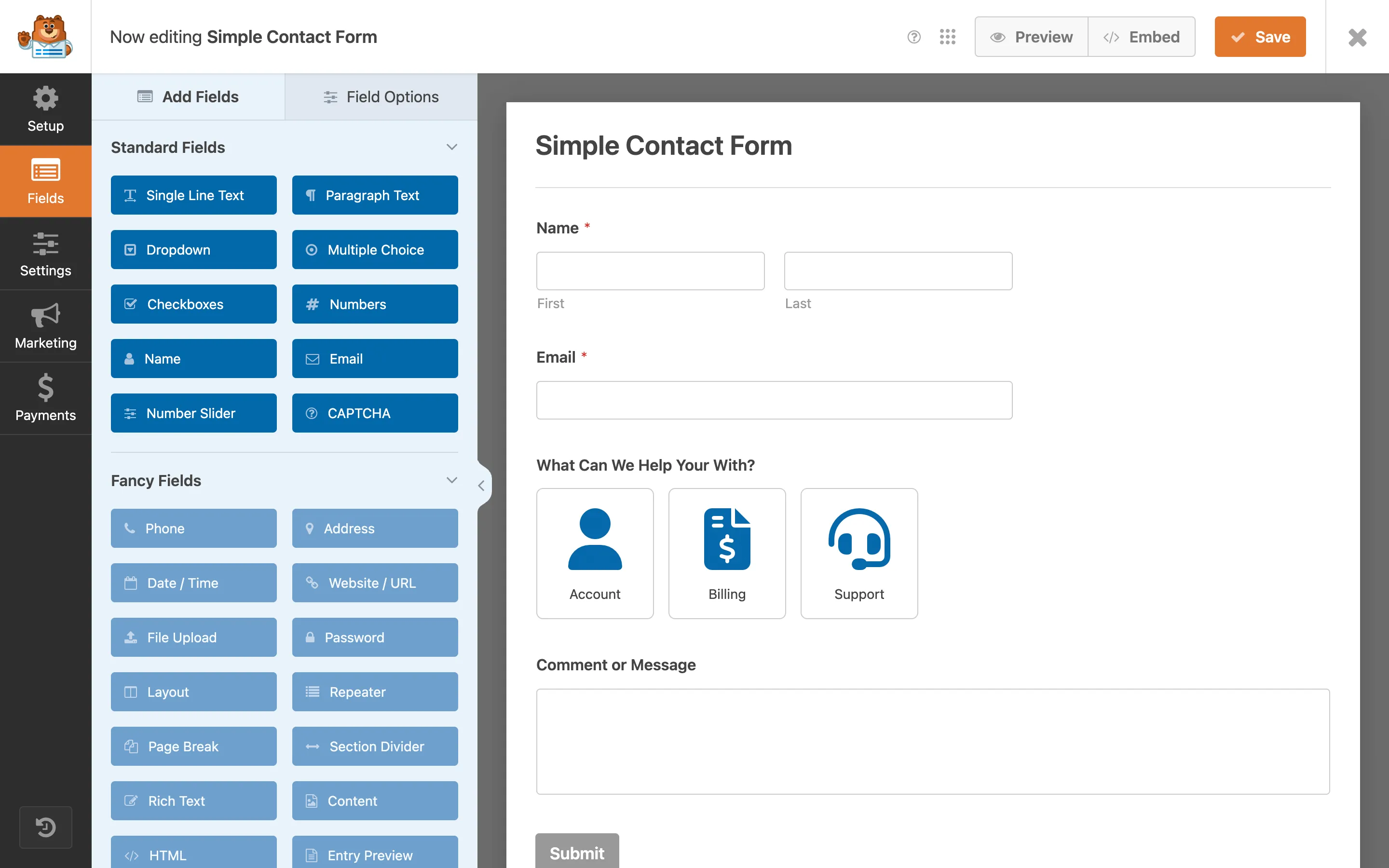 The WPForms drag-and-drop form builder
