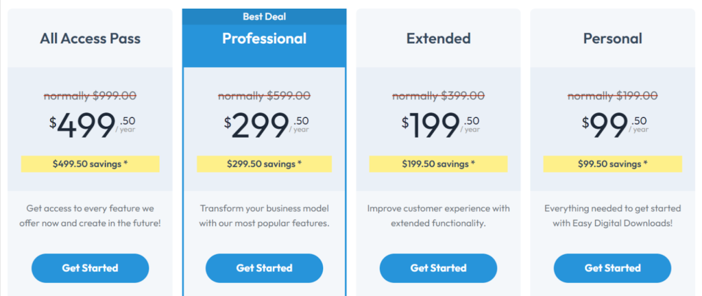 Pricing options of the EDD membership plugin