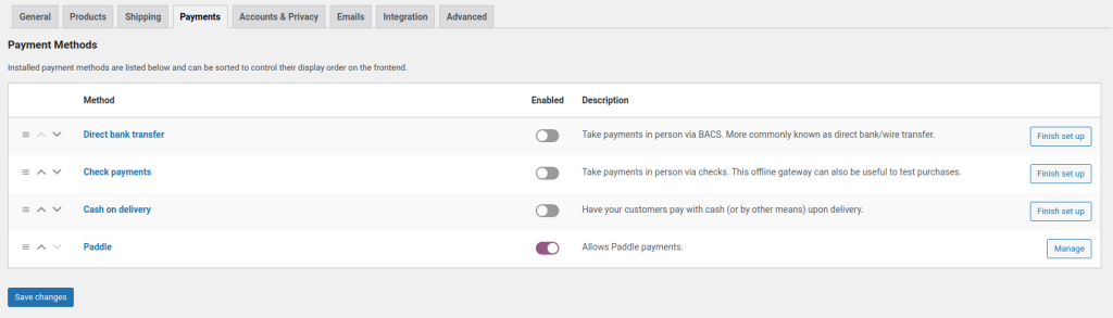 Configuring Paddle Settings